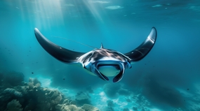 蓝色深海蝠鲼摄影图片